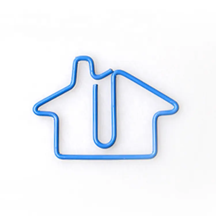 Wholesale Custom shape Acceptable OEM shape blue color House shape paper clip