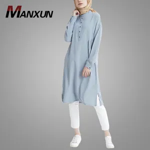 Wholesale Online Turkish Tunics For Women Light Blue Long Sleeve Muslim Tunic Tops Islamic Clothing