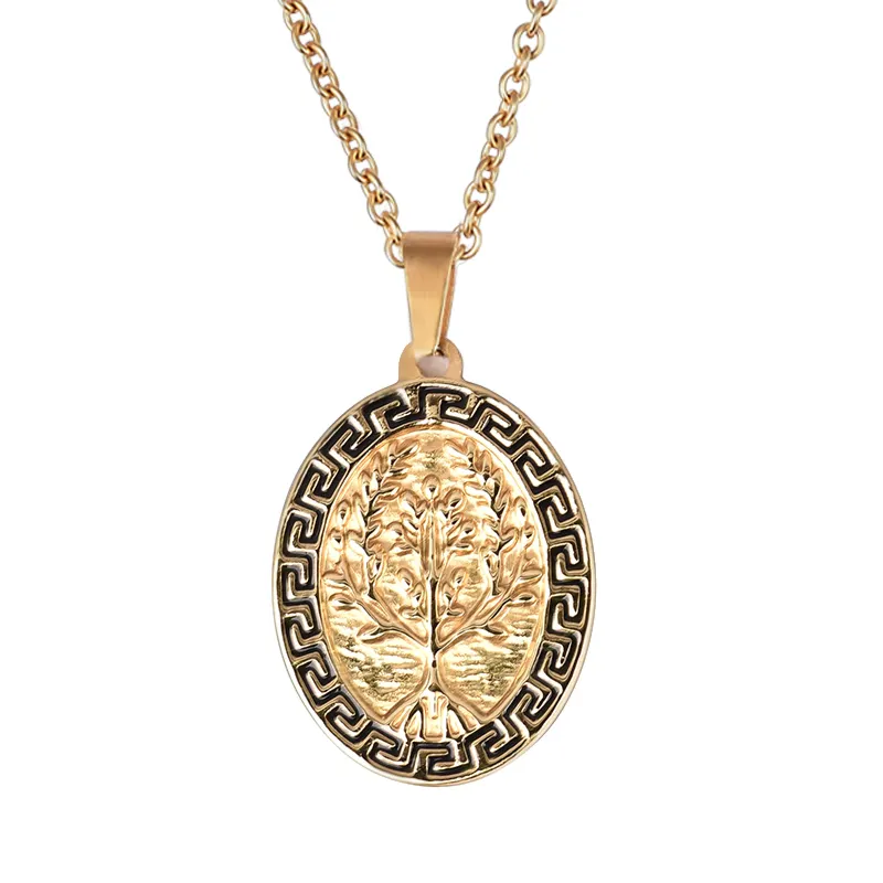 Gold Crown Engraved Charm Tree Life Dog Couple Compass Zodiac Pendant Necklace