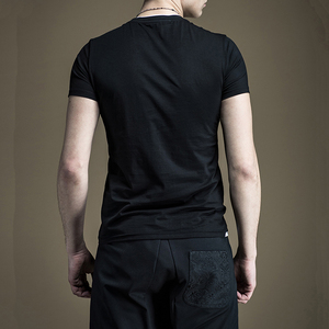 Mans de verano nuevo diseño de manga corta cuello en o casual blanco y negro impresión de la camiseta de Camisa de algodón t - Product Image 3