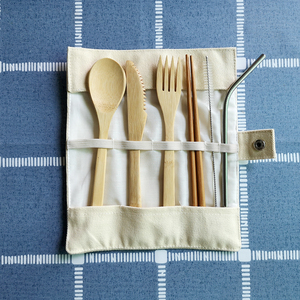 Campamento utensilios conjunto incluyendo cuchara <span class=keywords><strong>cuchillo</strong></span>, <span class=keywords><strong>tenedor</strong></span> de paja <span class=keywords><strong>y</strong></span> bolsa de bambú establece cubiertos - Product Image 2