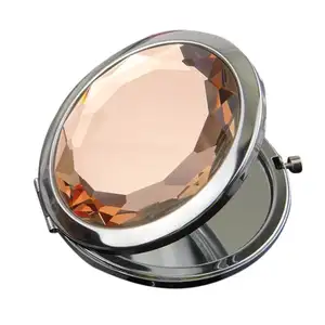 Espelho de bolso para maquiagem portátil compacto redondo, mini cristal feminino para meninas, novidade de 2024