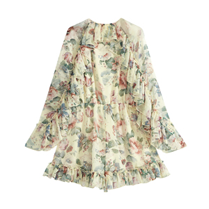 <span class=keywords><strong>Tuta</strong></span> da donna <span class=keywords><strong>elegante</strong></span> con lacci a maniche lunghe con scollo a V e scollo a V con stampa floreale di un pezzo estivo - Product Image 5