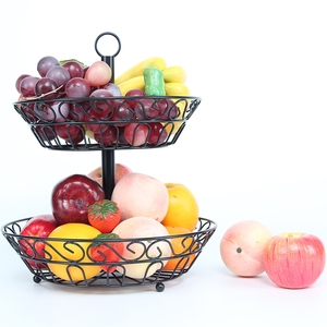 Household metal hanging decorative fruit bowl stand basket vegetable basket SUS Bowl for kitchen 2 tier fruit basket