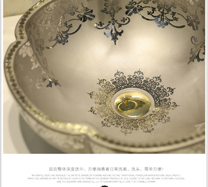 Luxueux argent En Relief Art Bassin Évier Comptoir Lavabo en céramique lavabo salle à manger éviers <span class=keywords><strong>de</strong></span> salle <span class=keywords><strong>de</strong></span> bain - Product Image 2