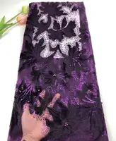 Tofine Borduren purple Sequin Kralen Netto Franse Kant Stof Nigeriaanse Wedding Party Sequin Afrikaanse Fluwelen Kant