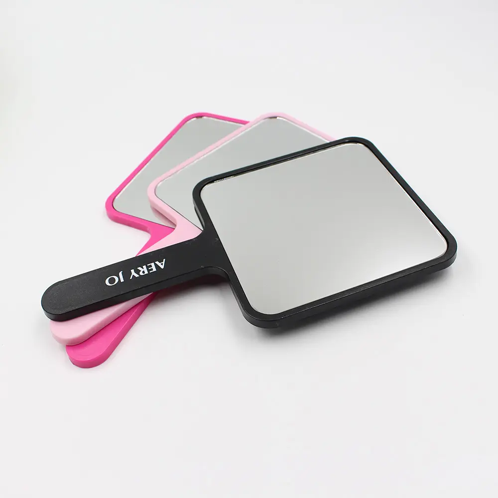9*15.5Cm Kleine Plastic Vierkante Hand Spiegel Gepersonaliseerde Custom Logo Uv Afdrukken Cosmetische Make Mini Handheld Spiegel