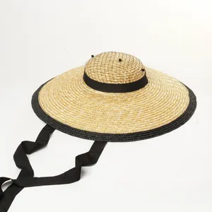 Bán Buôn Yarmulke Phụ Nữ Rộng Vành Mũ Rơm Với Đường Viền Màu Đen Lớn Khuôn Cornice Hat Hat Mặt Trời Mũ Nón Phớt Vành Rộng Thời Trang