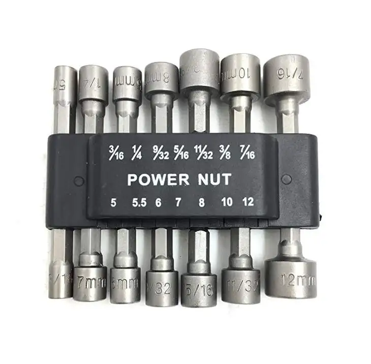 14 Stück Schnellwechsel-Power-Mutter-Treiber-Bit-Set Stahl-Steckschlüssel-Set 1/4 ''Sechskantmutter-Treiber-Bohrer