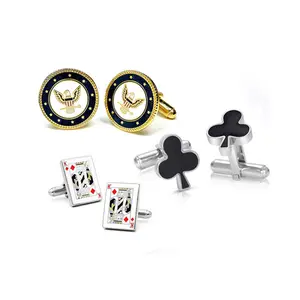 Hot Sale Personalized Round Shape Customized Playing Card Shirt Cufflink For Men