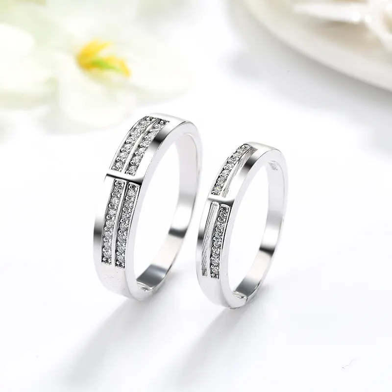 ZHILIAN Diamond Couple Ring set 925 Sterling Silver Wedding Engagement Double Ring women men