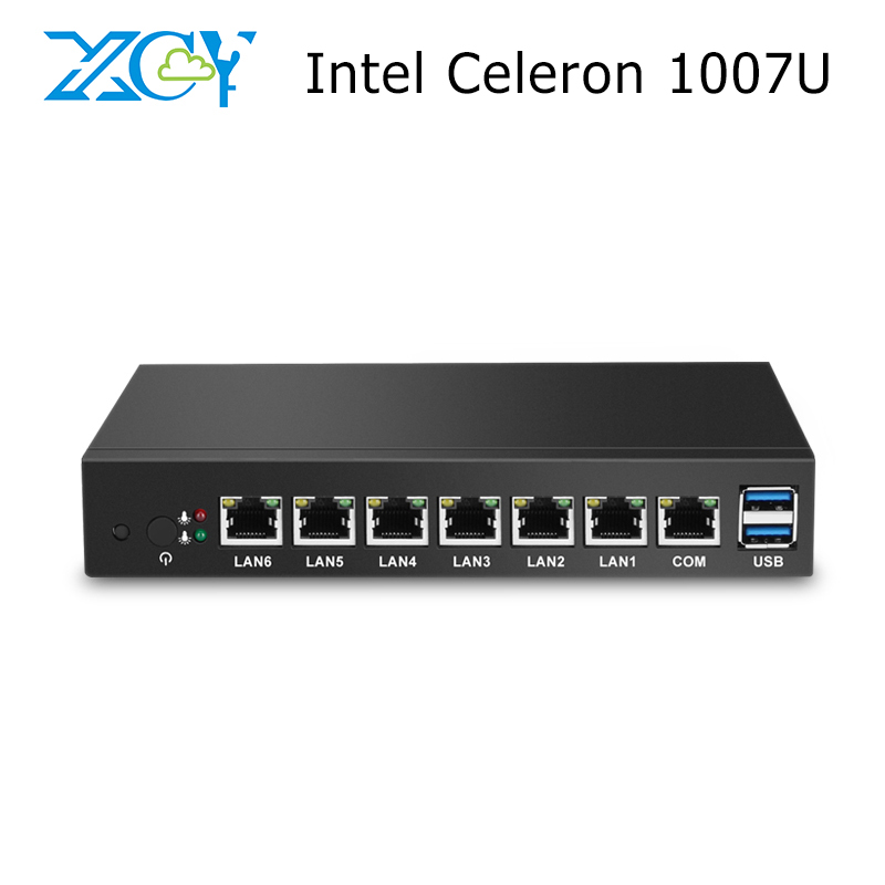 XCY Материнская плата для pfsense Celeron 1007U Мини ПК 6 LAN 4 ГБ оперативная память ГБ 60 SSD Pfsense как маршрутизатор