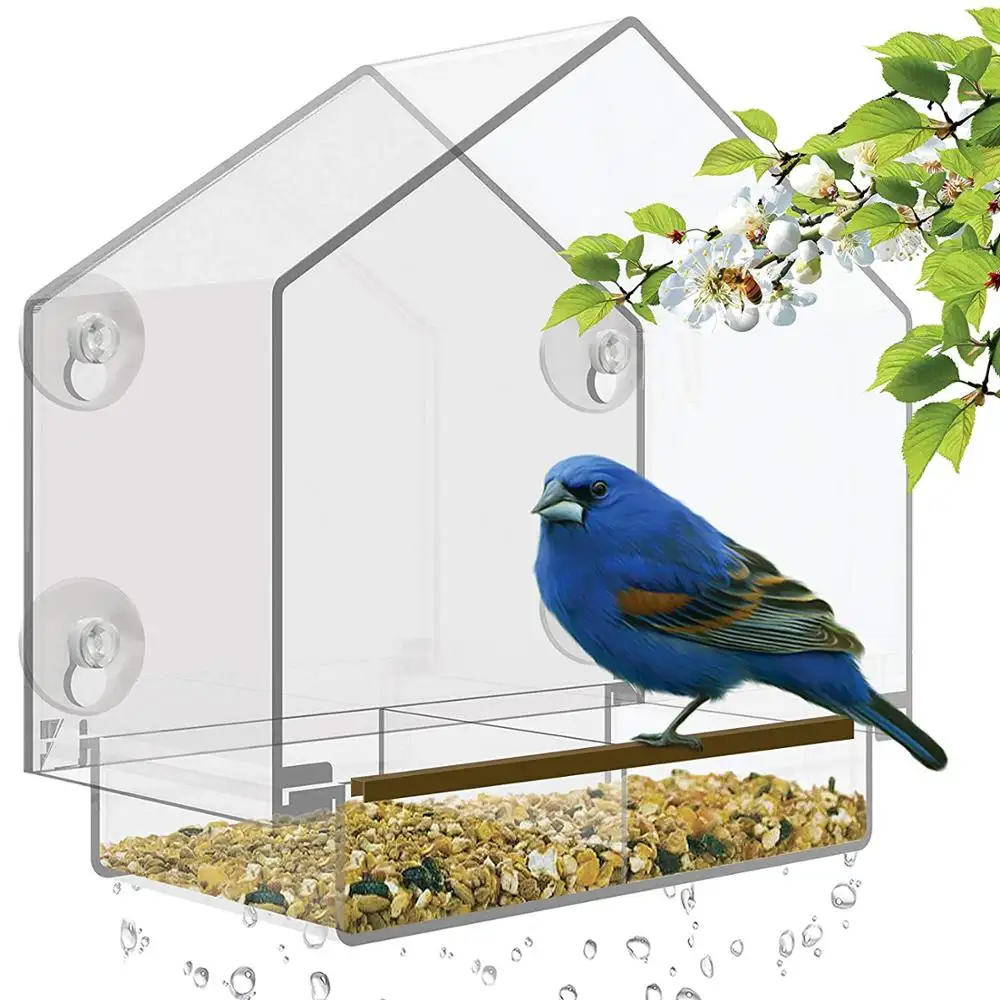 Mangeoire pour oiseaux de fenêtre-grande maison pour oiseaux pour l'extérieur. Plateau coulissant amovible avec trous de vidange. Idéal pour les oiseaux sauvages