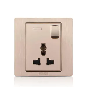 SIASE gold color universal switched socket 13A 250V electrical socket 1gang gold universal switched socket