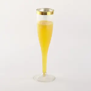 Günstige lange-stem wein tasse/glas toasten champagner flöten gläser/gold rim 6,5 unzen champagner flöten