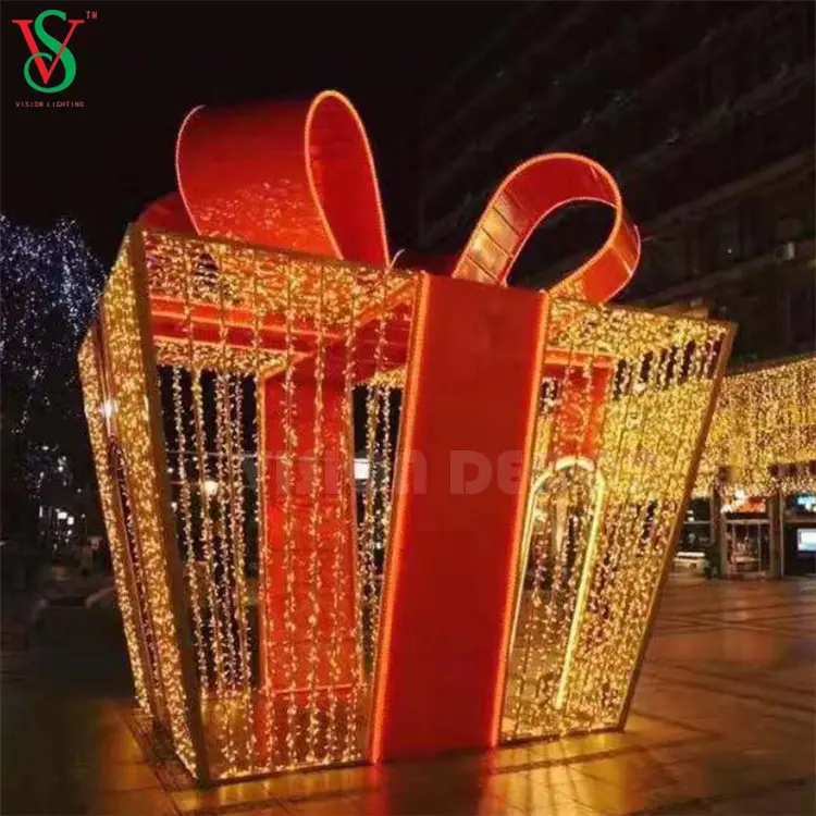 Commerciële Display Decoratieve Giant Aanwezig Grote Outdoor Straat Kerst 3d Led Geschenkdoos Motief Verlichte