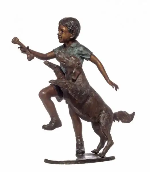 Outdoor Bronzo a grandezza naturale Ragazzo e il Cane Statua per la decorazione