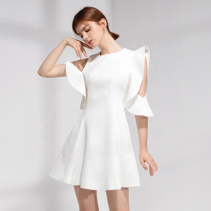 smocked ruffle mini dress Olivaceous Major Flirt White - Size M - Square Neckline with Overlay collection:gold-homecoming-dresses Fit Neckline Category:Black Skirt - Short Version Only Pink Baby Dress 0