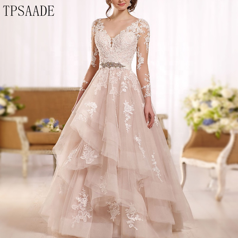 Элегантное свадебное платье WF409 с длинным рукавом и V-образным вырезом