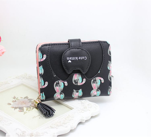 Mignon petit chat sac à main, gland zipper imprimer courte bande <span class=keywords><strong>dessin</strong></span>ée <span class=keywords><strong>femme</strong></span> portefeuille - Product Image 3
