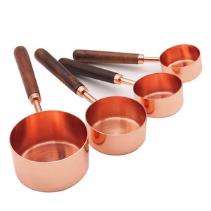 OEM <strong>Kitchen</strong> <strong>Accessories</strong> Stainless Steel <strong>Gold</strong> Copper Measuring Cups and Spoons Set Acacia Wooden Handle Measuring Cups - Product Image 4