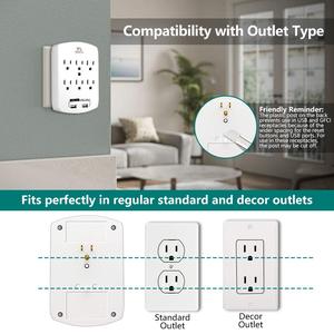 Adaptor putih 2 outlet 2 USB Ground Surge pelindung soket & dinding usb outlet adaptor putih dalam ruangan AC Power Tap dinding - Product Image 6