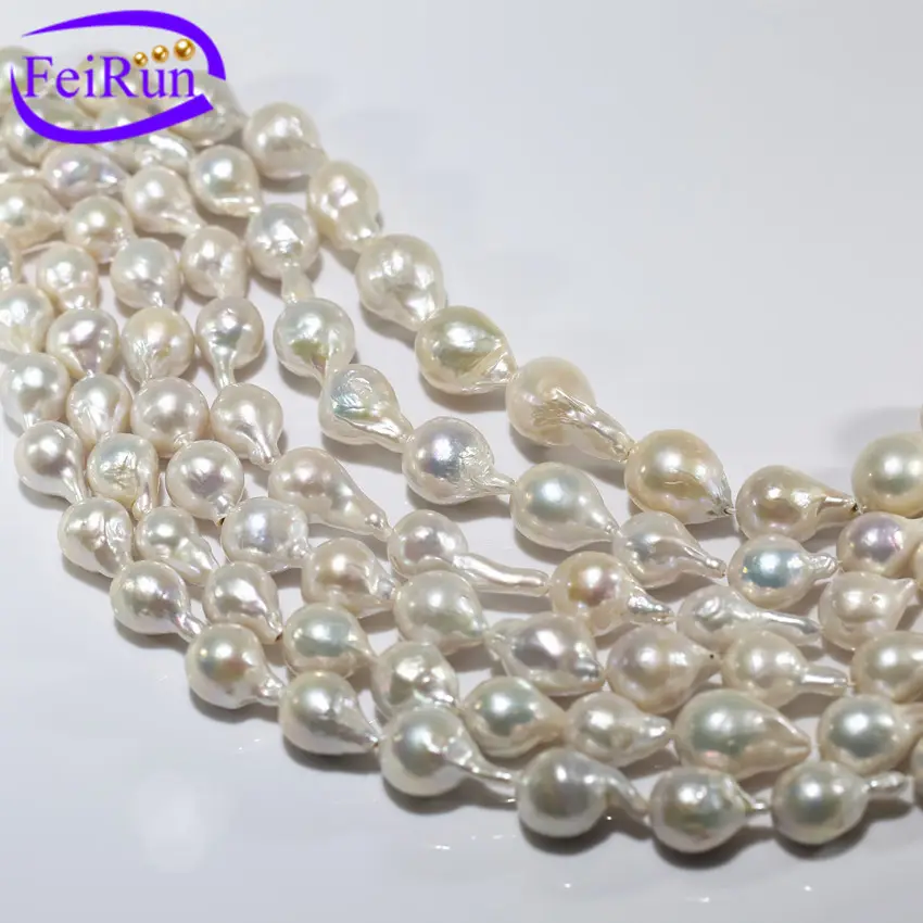 FEIRUN 13-15mm AA+ wholesale natural freshwater Irregular shape large baroque flat bead pearl strand