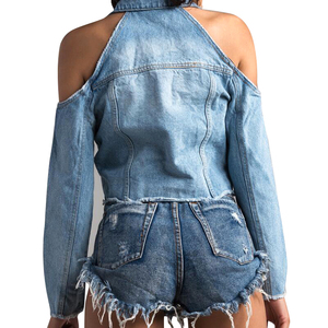 New Fashion Sexy off Shoulder <strong>Short</strong> Cropped <strong>Denim</strong> Jean <strong>Jacket</strong> Women - Product Image 2