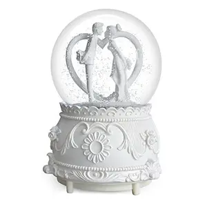 White Wedding Favor Snow Globe with Couple Kissing Water Ball Ho