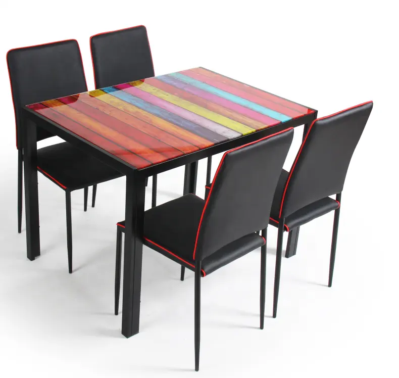 Ücretsiz örnek ucuz klasik 4 kişilik Modern temperli cam üst yemek masası seti/yemek masası ve sandalye