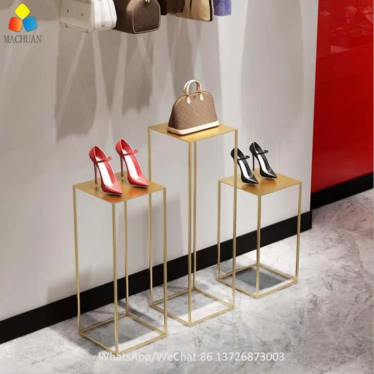 New Concept Store Brass Gold Shoe Display Stand Table For Store Window Decoration