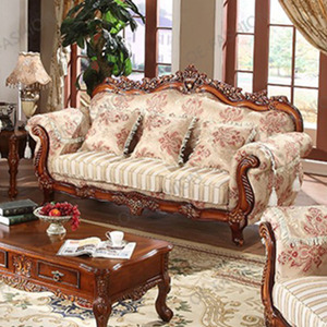 Sang Trọng Châu Âu Hoa Vải Sofa, Gỗ Chạm Khắc Sofa Đặt Đồ Nội Thất