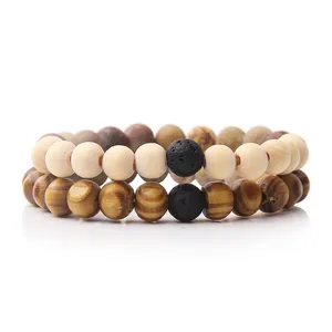 Bestseller Holz Perlen Yoga Armband 2 Stück Diffusor Ätherisches Öl Lava Perlen Armband Lava Rock Stone für Männer Frauen Jasper