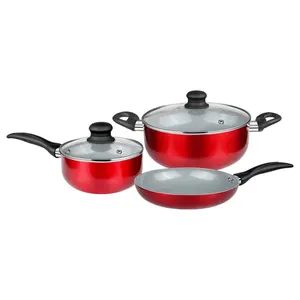 Set peralatan masak Esensial keramik, 5 buah Set peralatan dapur Esensial, peralatan masak aluminium, dilapisi anti lengket, keramik, abu-abu