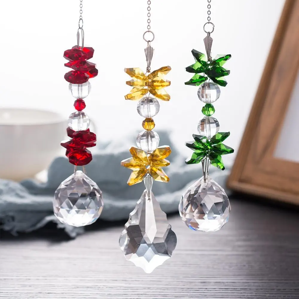 Crystal Chimes Prism Colorful Hanging Ornaments for Home Garden Decoration Gift Crystal Sun Light Catcher