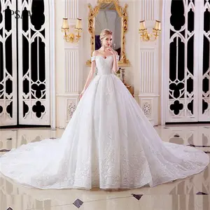Vintage Lace Appliques Beaded Sequin Bridal Ball Gown Off Shoulder Lace up Back Wedding Dress Vestido de novia 2020