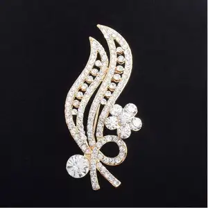 Luxury Woman Flowers Leaves Rhinestone Brooch Flower Leaf Crystal For Wedding Jewelry Scarf