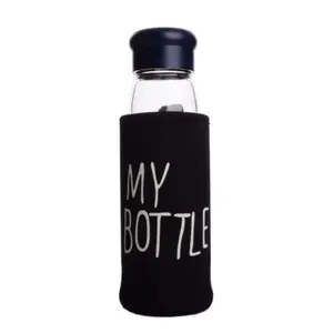 Botella de agua portátil con pantalla de botella de bebida con taza cubierta de la botella de vidrio de 420/550 ml