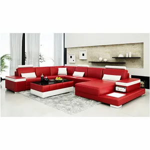 CBMMART Set Sofa Kulit Gaya Modern, Set Sofa Ruang Tamu dan Sofa Kulit dengan Lampu LED