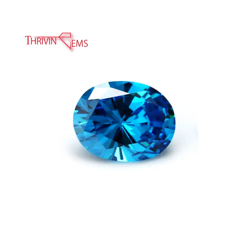 Thriving Gems Loose Gemstone Synthetic Aquamarine Oval Cubic Zirconia Stones