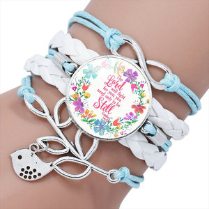 Clásico salmo encantos tejidos hechos a mano ronda <span class=keywords><strong>de</strong></span> cristal letra pulsera <span class=keywords><strong>Biblia</strong></span> cita regalo <span class=keywords><strong>de</strong></span> la joyería para cristiano - Product Image 1