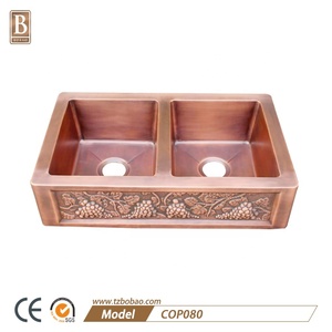 Vintage Retro Handmade Coffee Colour Double Bowl <strong>Copper</strong> Kitchen Basin <strong>Sink</strong> - Product Image 3