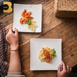 10 Inch High End Restaurant Dining Plate Ceramic Edge Curl up White Wholesale <strong>square</strong> Bone China Ceramic <strong>Dinner</strong> Plate <strong>Sets</strong> - Product Image 5