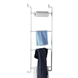 新设计多功能金属 4 层梯形免费钉悬挂在门毛巾架浴室存储货架白色