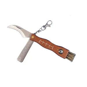 Medium size brush stainless steel mushroom knife with ruler and compass