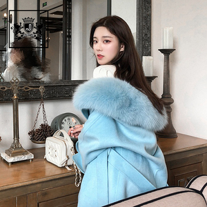 Cappotto Invernale da <span class=keywords><strong>Donna</strong></span> Janefur in Cashmere e Lana con Doppio Petto, Grande Collo in Pelliccia e Cintura - Product Image 2