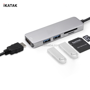 Nueva de moda de aleación de aluminio de 5 en 1 <span class=keywords><strong>HDMI</strong></span> USB3.0 TF lector de tarjetas SD y USB <span class=keywords><strong>tipo</strong></span> <span class=keywords><strong>C</strong></span> <span class=keywords><strong>hub</strong></span> - Product Image 1