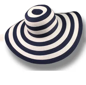 Gemvie — chapeau de plage pour femmes, classique, mode, casquette à large bord, rayures rouges et blanches, accessoire d'été