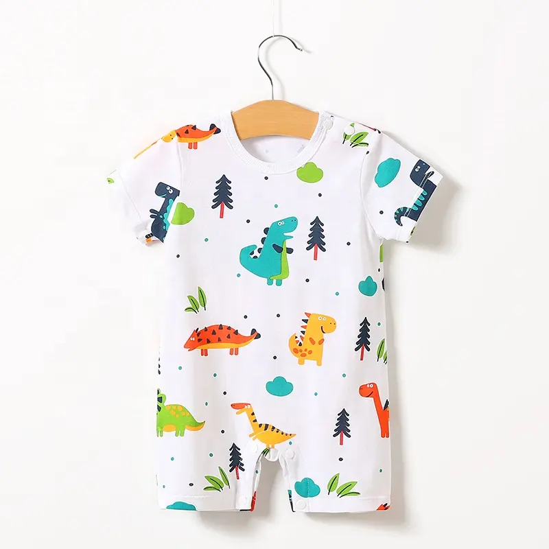 Детская одежда, Детский комбинезон из 100% хлопка, Летний комбинезон с коротким рукавом и принтом динозавра, розничная и оптовая продажа