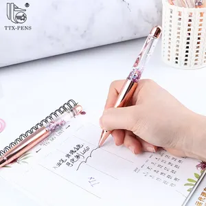 TTX Beautiful Floating Oil Crystal Metal Ball Pen With Beauty Glitter Sparkle Gift